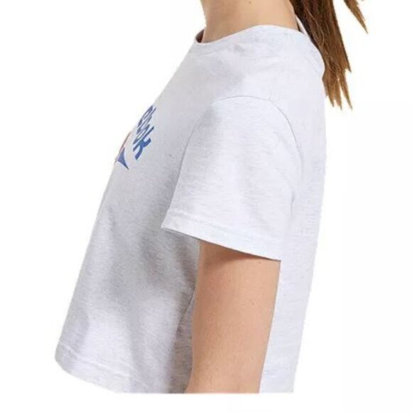Reebok Classics Logo Cropped  Fit Tee White Melange Colour Women's Size 2X - Picture 4 of 8